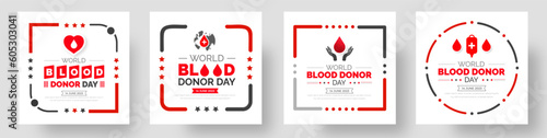 World Blood Donor Day social media post banner or typography design template set. Blood Donor Day background or banner design bundle.