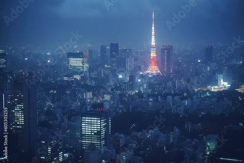 Tokyo skyline cityscape, aerial skyscrapers panorama, AI