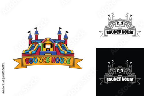 A fun and fun inflatable bounce house logo perfect for a bounce house rental business. It can attract both kids and adult customers with its colorful design.