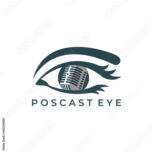 Eye and microphone logo, perfect for podcast shows, interview programs, recording studios, entertainment companies, online media, music schools, record stores and more.