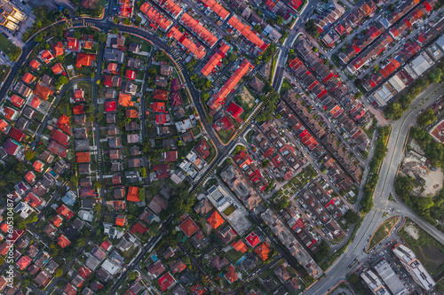 Aerial top view of building roofs of Petaling Jaya City