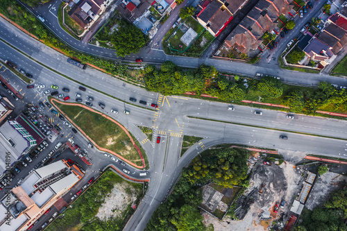 Slika na platnu Aerial top view of roads and building roofs of Petaling Jaya City