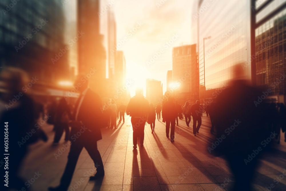People at rush hour, walking commuting city concept. Generative ai. People at rush hour, walking commuting city concept. Generative ai.