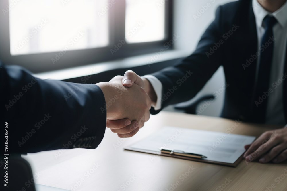 Businessmen handshake - business meeting and partnership concept. Generative ai. Businessmen handshake - business meeting and partnership concept. Generative ai.