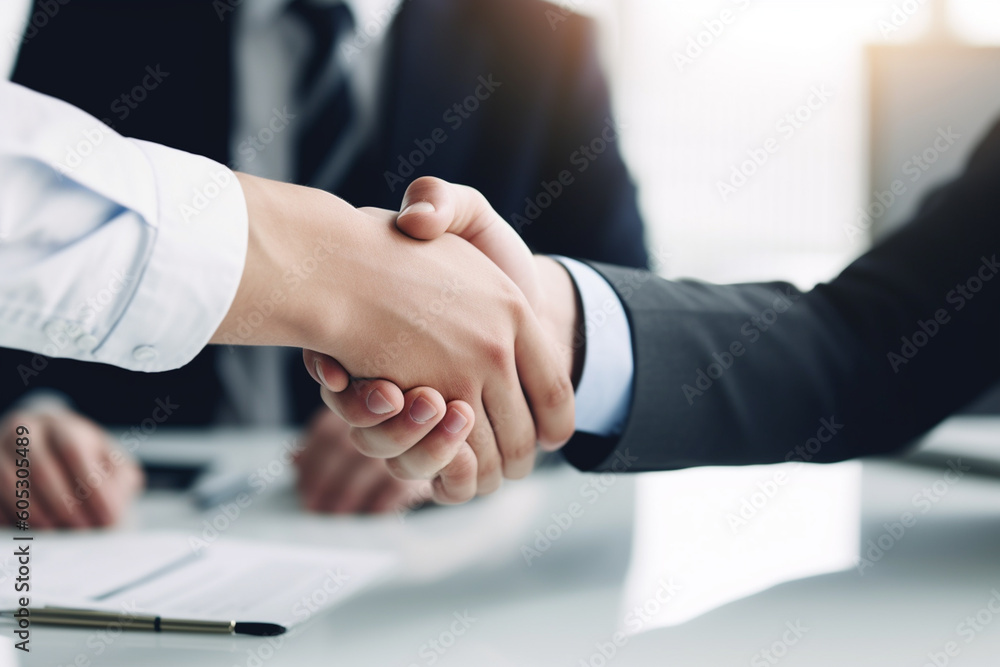 Businessmen handshake - business meeting and partnership concept. Generative ai. Businessmen handshake - business meeting and partnership concept. Generative ai.