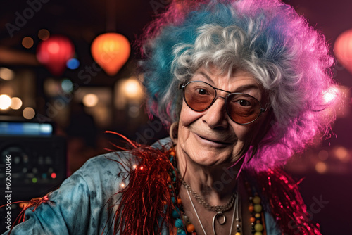 Cool and stylish disco grandma. Generative ai.