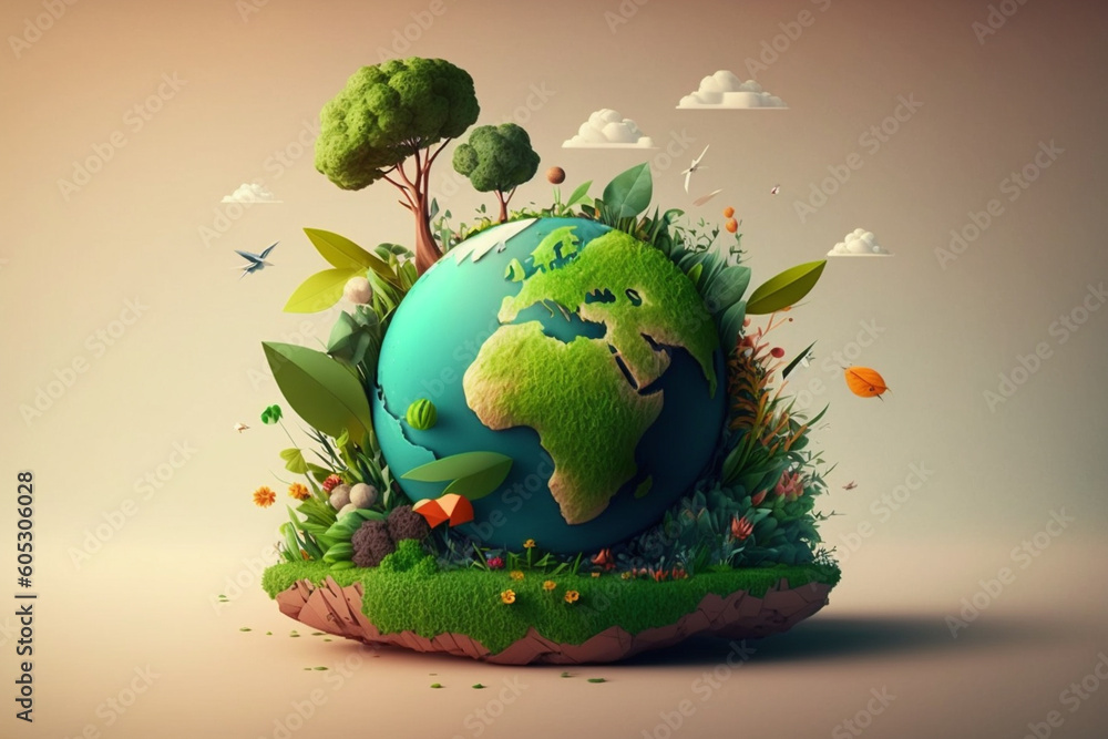 World environment and Earth Day concept with colorful globe and eco friendly enviroment. Generative ai. - obrazy, fototapety, plakaty 