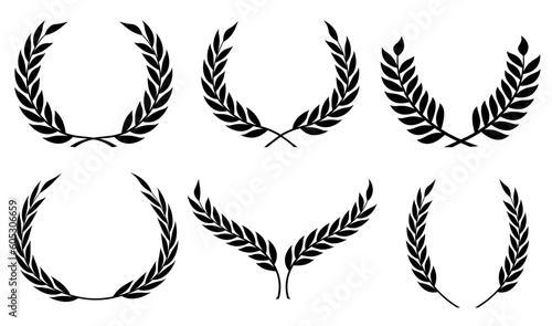 Laurel wreath victory icon set