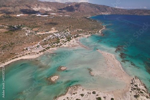 Aerial view of the Elafonisi beach in the morning