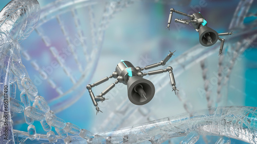 Bild auf Leinwand The nano bots and dna for sci or technology concept 3d rendering