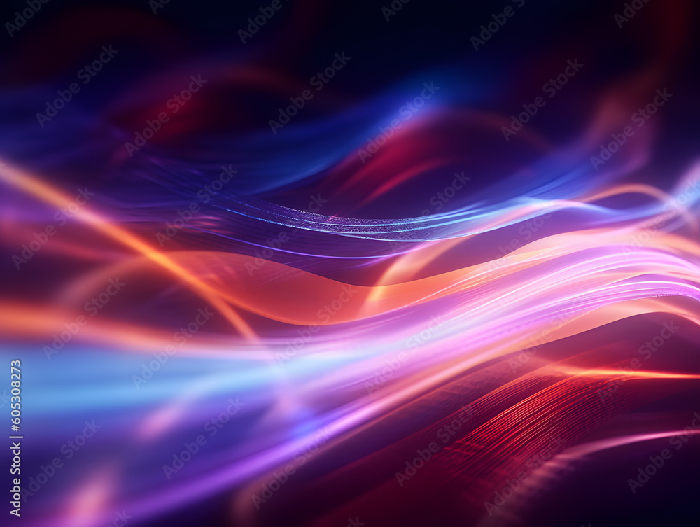 Naklejka premium abstract futuristic background with glowing neon moving high speed wave lines and bokeh lights. Data transfer concept, Ai