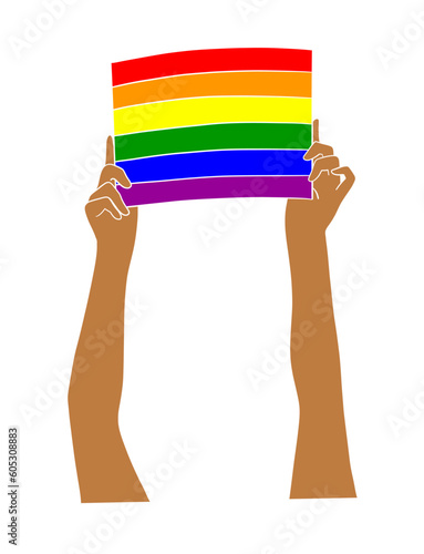 Abstract hand holding pride flag illustration. Vector illustration.