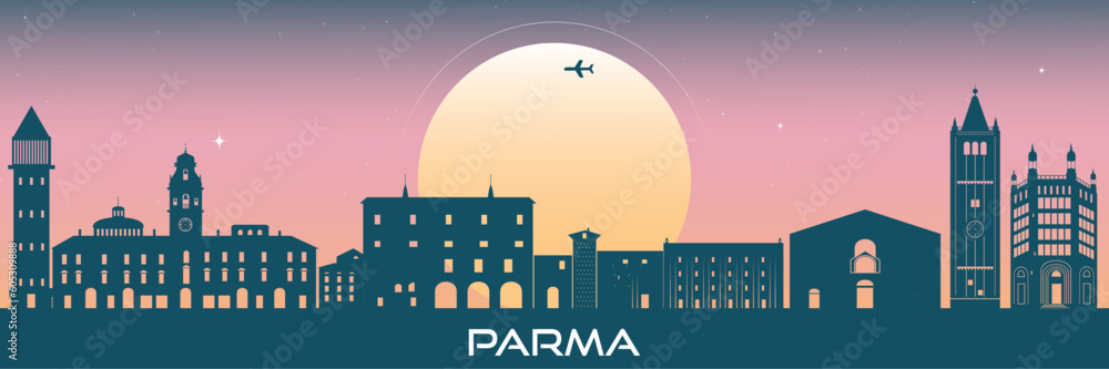 Italy, Parma skyline, city Parma, Parma cityscape with famous landmarks, city sights, landscape.