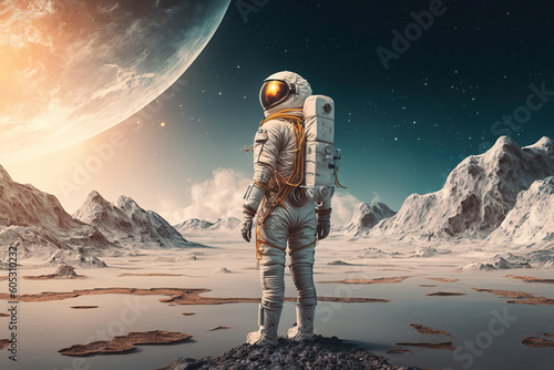 Astronaut standing on another planet, generative ai