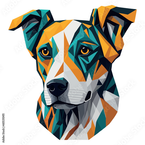 Abstract shape of a dog face. Vector illustration. T-shirt print. White background. Mosaic style