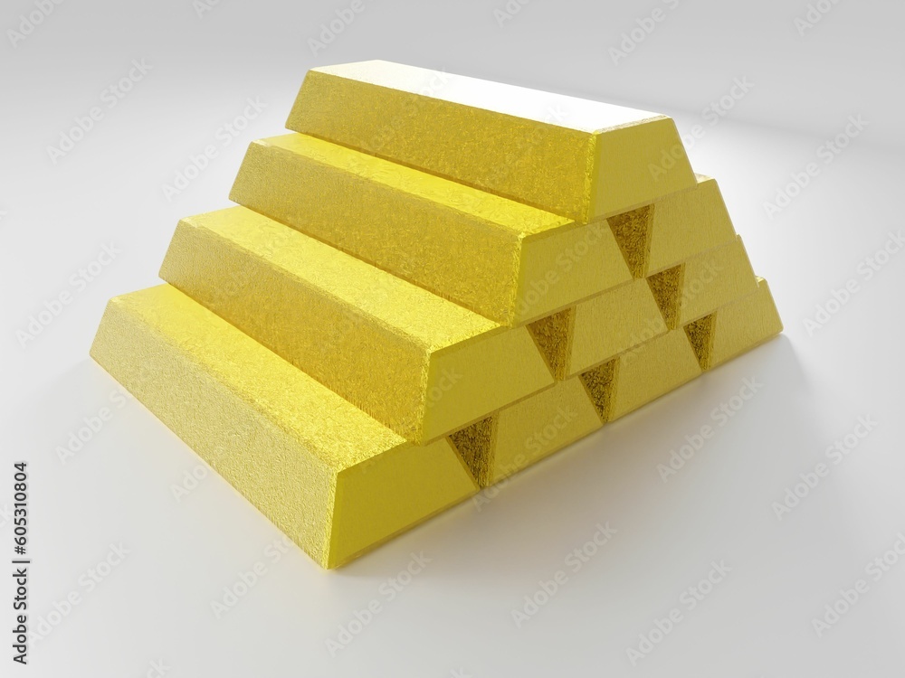 3D rendering of gold bars isolated on a white background