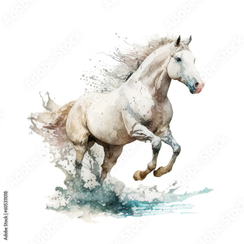 Running horse watercolor clipart. Generative AI illustration © Thuy Nguyen