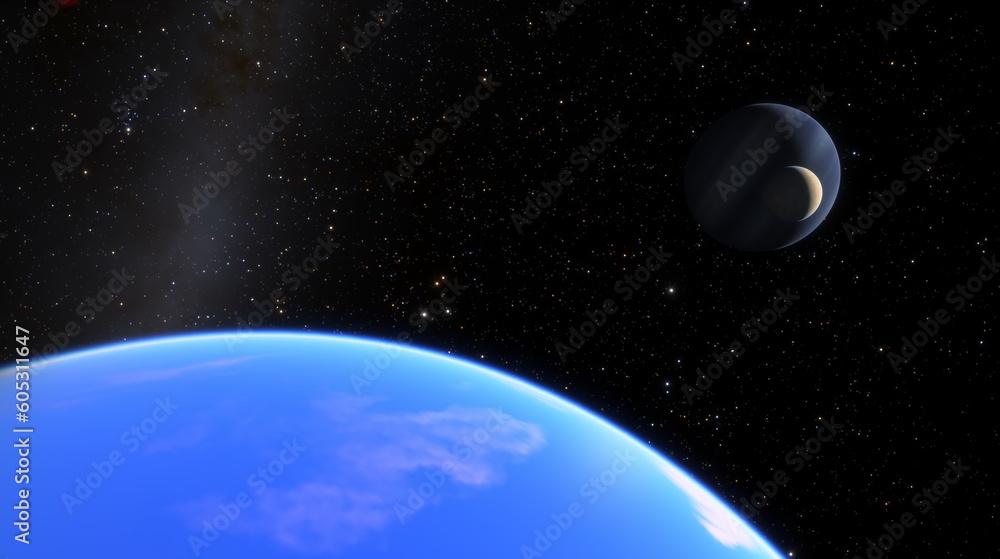 Obraz premium Space planet star galaxy in sunlight, space background. 3d render
