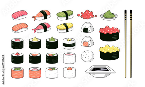 Transparent Vector Sushi Isolated Icon Set Asian Food PNG
