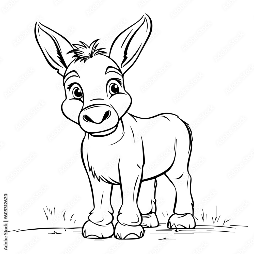 Donkey: Vector, Line art, Coloring, Wildlife, Animal, Cute