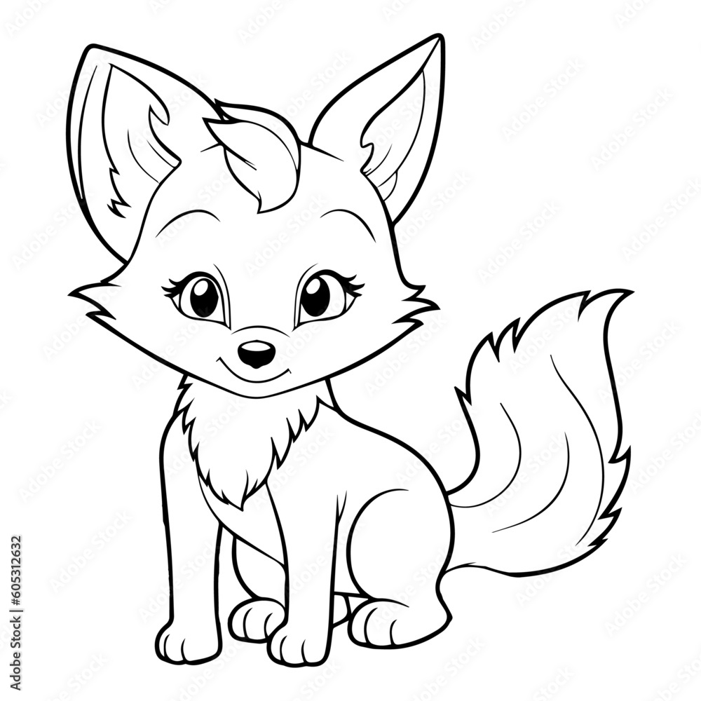 Fox: Vector, Line art, Coloring, Wildlife, Animal, Cute