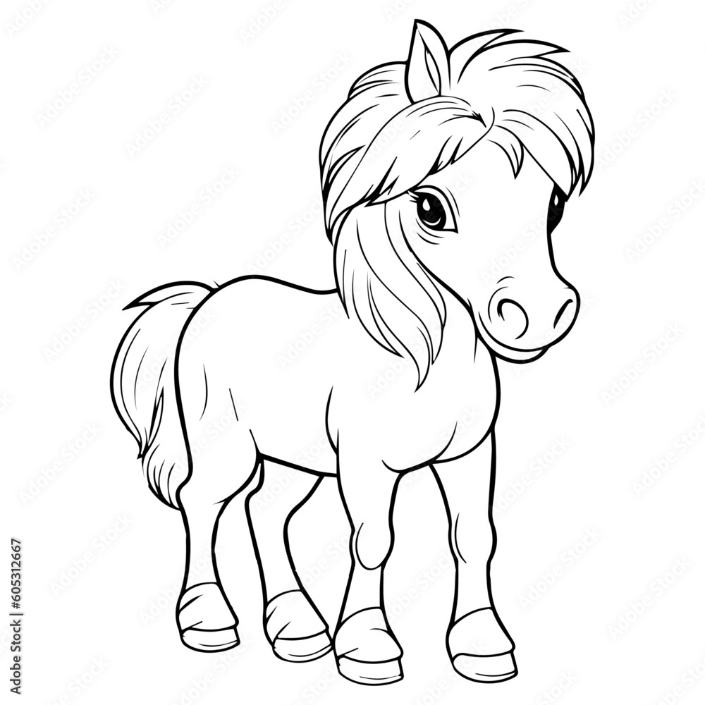 Horse: Vector, Line art, Coloring, Wildlife, Animal, Cute