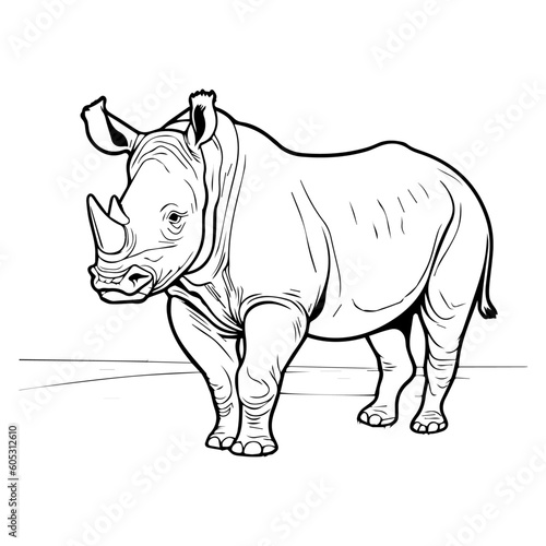 Black rhinocero: Vector, Line art, Coloring, Wildlife, Animal, Cute © teerapat