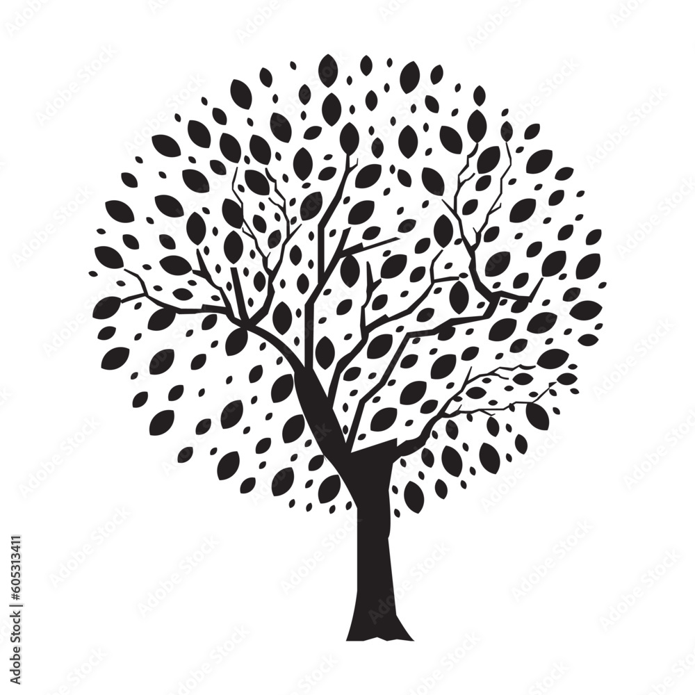Tree Silhouette Illustration Isolated on White Background