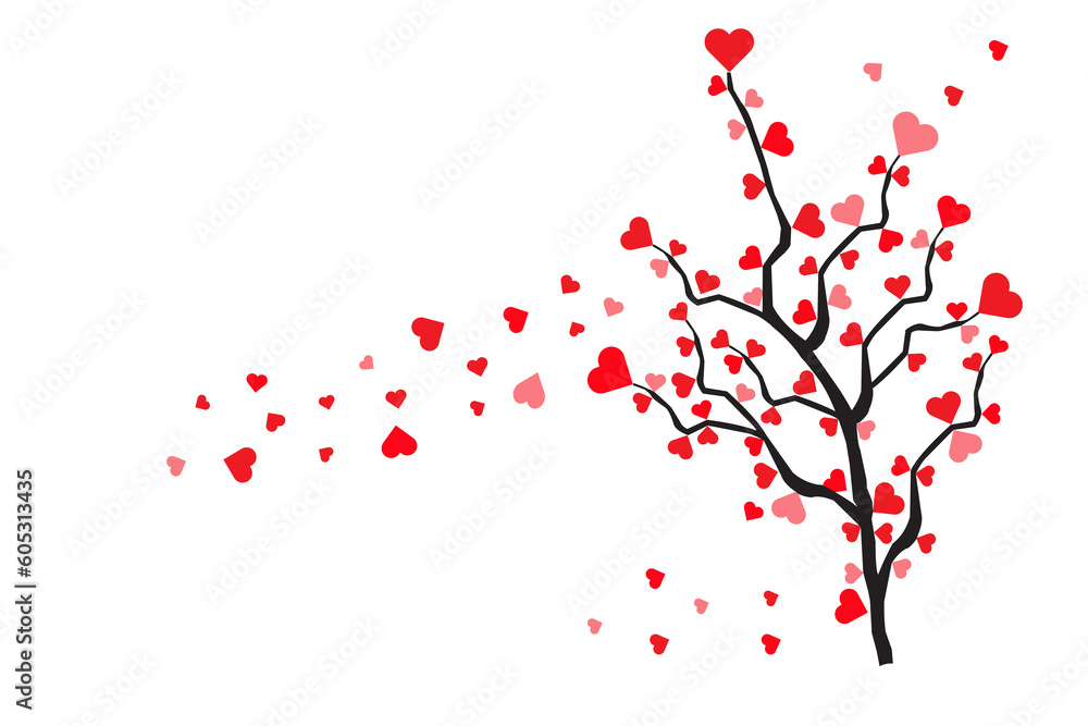 Illustration of a Love Tree with Red Heart Leaves