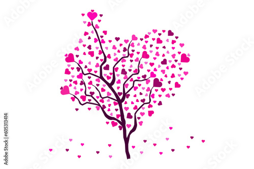 Illustration of a Love Tree with Pink Heart Leaves