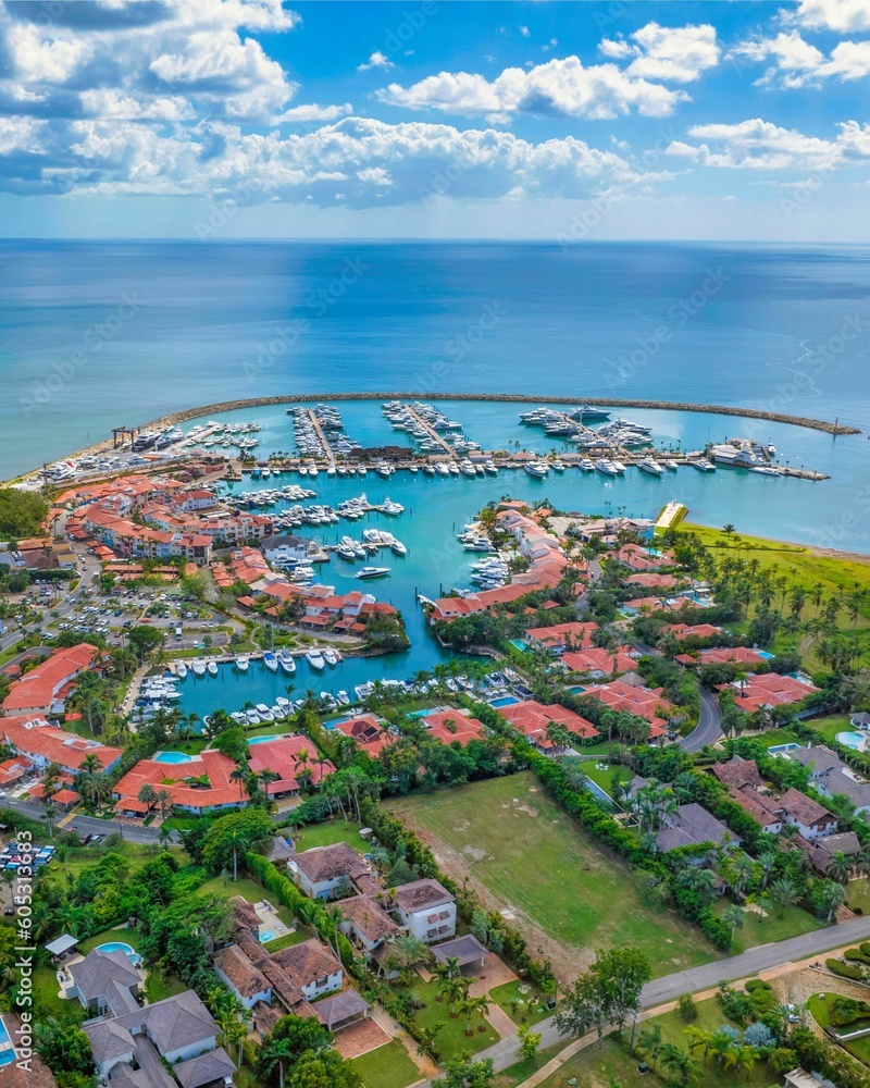 Stunning aerial view of Marina Casa de Campo in La Romana, Dominican Republic
