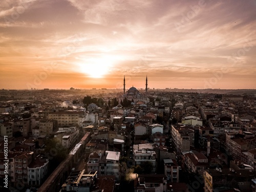Beautiful sunset view over an urban skyline in Istanbul  Turkey