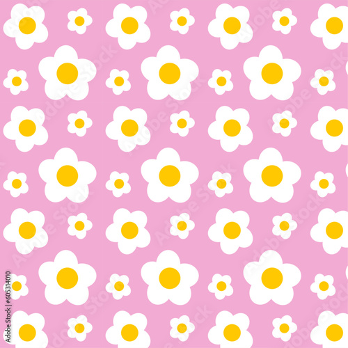 White flowers isolated on pink background. Hand drawn floral seamless pattern vector illustration.