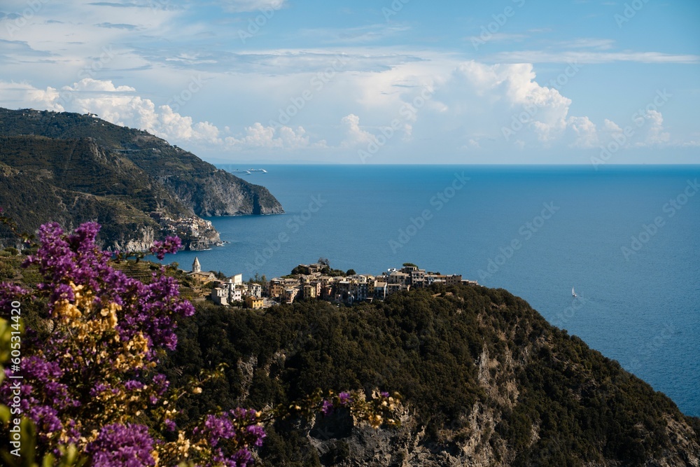 Coastal village and mountainous islands in Corniglia, Cinque Terre, Italy