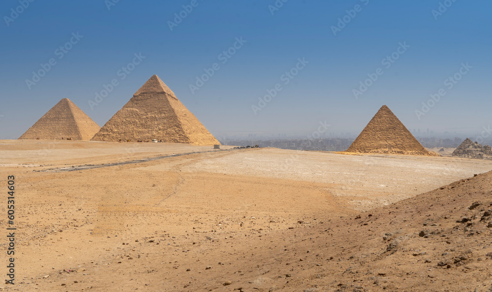 Panoramic view of the three Pyramids of Giza Panoramic view of the three Pyramids of Giza