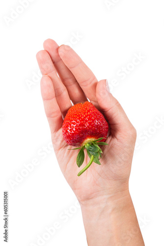 One big strawberry in a woman's hand