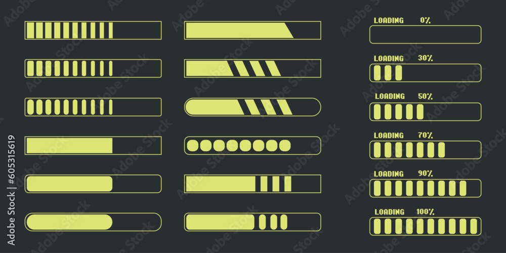 Fototapeta premium Download vector icons set. Elements, loading progress shapes in futuristic style.Vector illustration