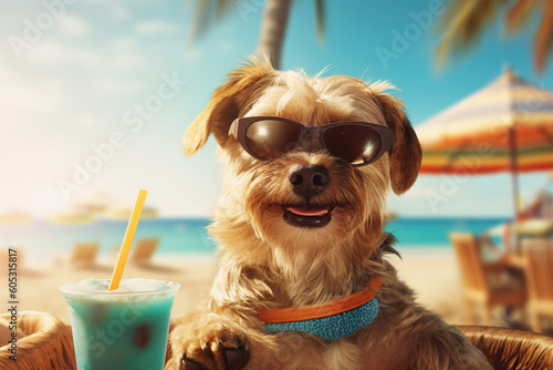 AI generated image of dog on the beach Generative AI © Kalim