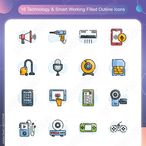 Technology & Smart Working Vector Filled Outline icon set illustration Set 04 photo