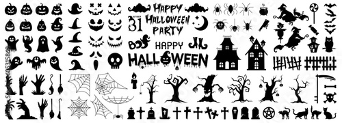 Collection of halloween silhouettes icon and character.
