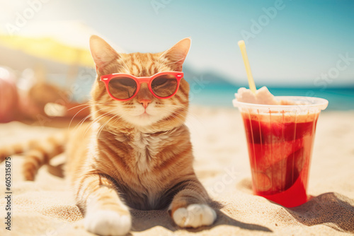 AI generated image of a cat on the beach Generative AI
