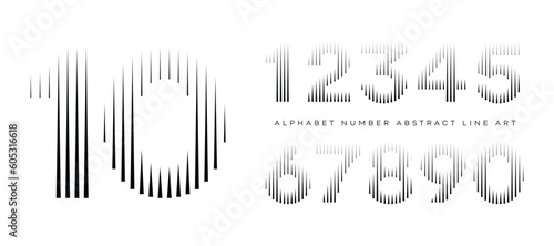 Number Font with Abstract Line Pattern Isolated On White Background