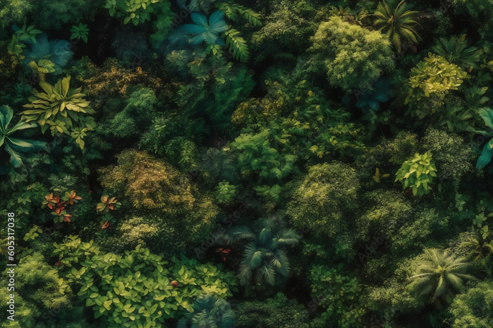 AI generative seamless tropical forest background. AI generative seamless tropical forest background.