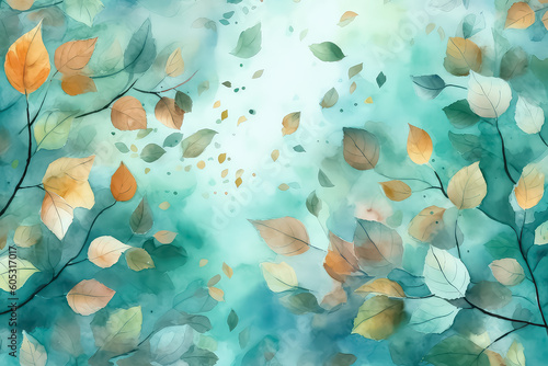 Beautiful seamless autumn pattern with watercolor colorful maple leaves. AI © yurakrasil