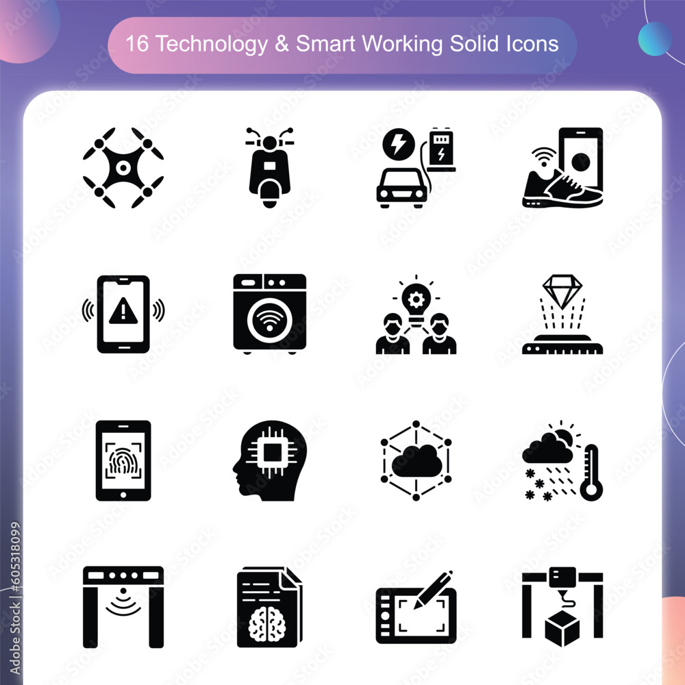 Technology & Smart Working Vector Solid icon set illustration Set 06 Technology & Smart Working Vector Solid icon set illustration Set 06