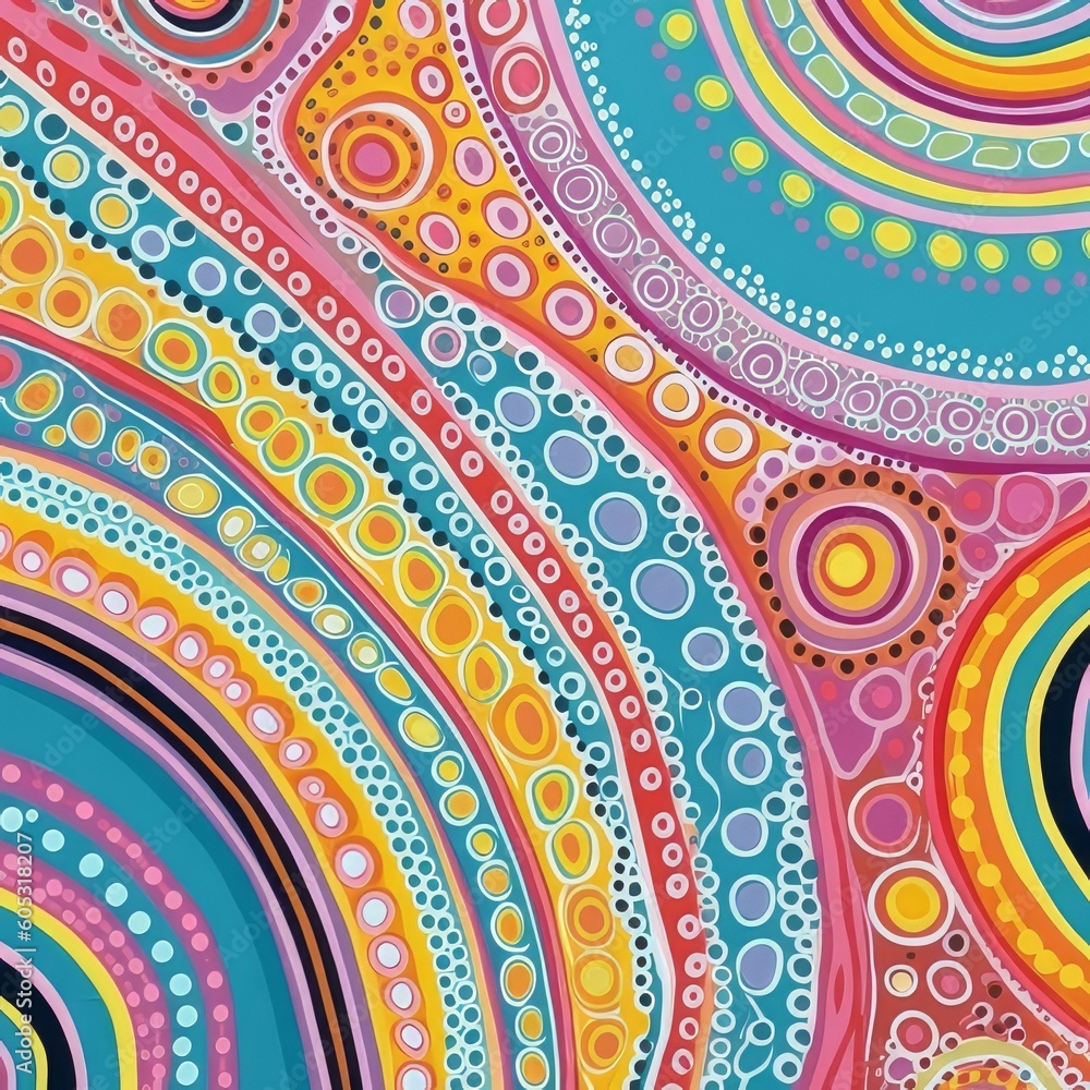 Abstract theme of Australian Indigenous Aboriginal art. Vivid pastel