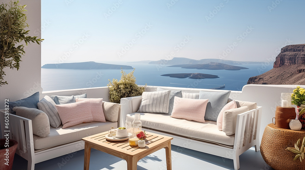 Naklejka premium Generative ai of A Luxury apartment terrace in Santorini