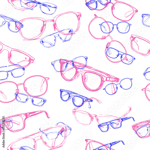 Glasses. Vector seamless pattern. Trending illustrations for t-shirt prints, posters, labels, music covers.