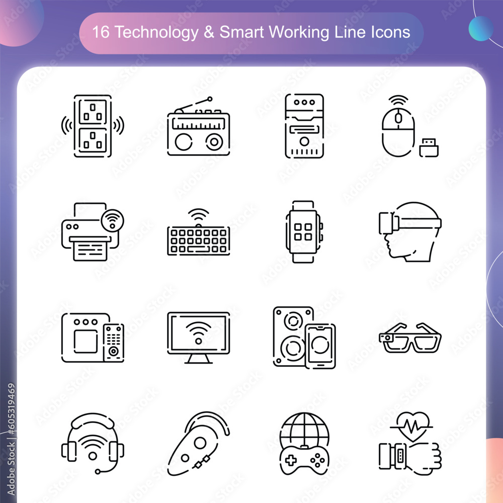 Technology & Smart Working Vector Solid icon set illustration Set 03