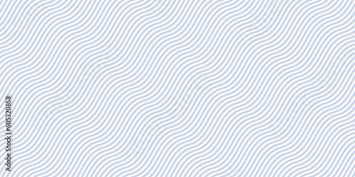 Simple blue and white curvy wavy lines pattern. Vector seamless texture with thin diagonal waves, stripes. Modern abstract minimal background, optical illusion effect. Repeating decorative geo design